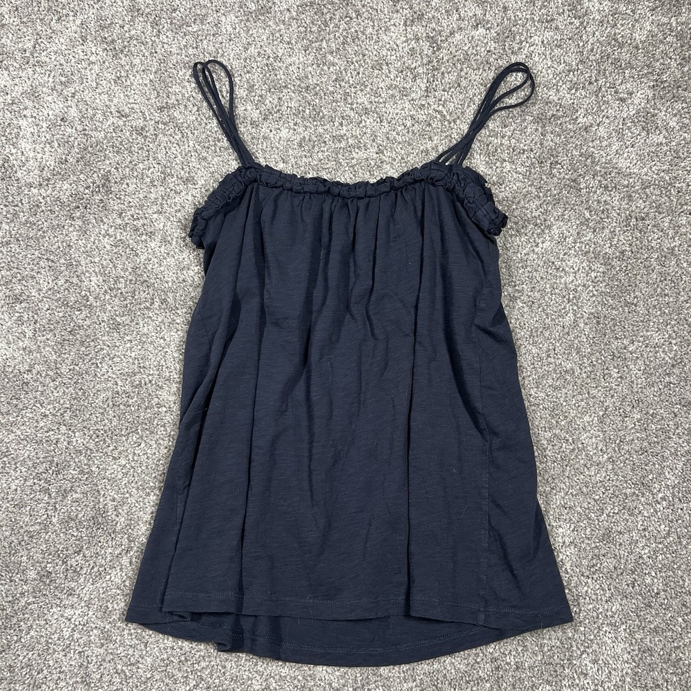 J. Crew Womens S Braided Strap Cami Top Navy Blue Cotton Slub Ruffle Tank Small